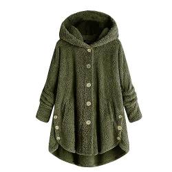 tsaChick Jacke Damen Mantel Damen Winter Blazer Damen Sommer Ledermantel Damen Lang Warme Winterkleidung Damen Plus Größe Knopf Plüsch Hooded Lose Strickjacke Solide Farbe Plüsch Jacke von tsaChick