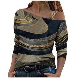 tsaChick Langarmshirt Sportshirt Sweatshirt Fashion Women Casual Printing Off-The-Shoulder Long Sleeve Loose T-Shirt Blouse Tops Activewear-Pullover für Damen WYD24 von tsaChick