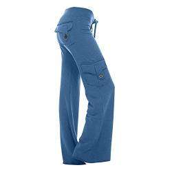 tsaChick Lederimitat Hose Damen Weite Hosen Damen-Lässig Locker Gerade Beinform Hohe Taille Stoffhose mit Tasche Jogginghose Damen 32-46 von tsaChick