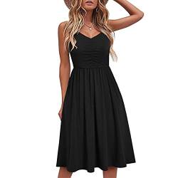 tsaChick Luftige Italienische Sommerkleider Damen Black Dress Sale Angebote Midi Ärmellos Abendkleid V-Ausschnitt Plissee Party Kleider Damen Sexy Kurz Solide Abendkleider für Damen DSA32 von tsaChick