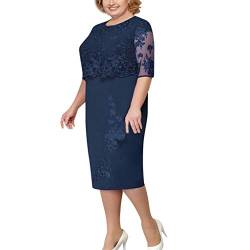 tsaChick Party Dress Kurzarm Rundhals Kleid Mode Spitze Elegantes Kleid für die Brautmutter Knielanges Kleid in Übergröße 36-50 von tsaChick