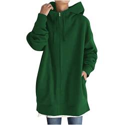 tsaChick Pullover Strickjacken Jacken Damen Lässige Outwear Jacken mit Langen Ärmeln und Kapuze Frauen Einfarbig Hoodie Reißverschluss Langarm Sweatshirts Lange Mantel Tops Mit Taschen Grün M CJ11 von tsaChick