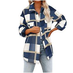 tsaChick Pullover Strickjacken Jacken Damen Lässige Outwear Kapuze mit Langen Ärmeln Damen Herbst Winter Plaid Bedruckt Langarm Umlegekragen Anzug Strickjacke Wollmantel Tops Marine XXL CJ90 von tsaChick