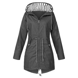 tsaChick Regenmantel Damen, Regenjacke wasserdicht Regenmantel Damen Wasserdicht mit Kapuze Langer Windbreaker Atmungsaktiv Regenjacke Damen Gefüttert Friesennerz Parka für Wandern Outdoor Gray 128 L von tsaChick