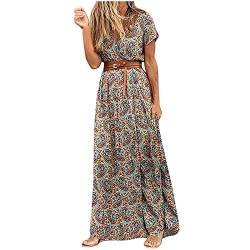 tsaChick Sexy Kleid Damen Langarm Damen Sexy Schlitz Druck Casual V-Ausschnitt Kurze Ärmel Taille Lang Schlankes Kleid Blaues Kleid Damen Festlich Anime Kleid Abaya Muslim Damen Tailliertes Kleid Mit von tsaChick