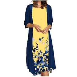 tsaChick Shirtkleid Damen Damen Sommerkleid Ärmelloses Rundhals Kleid Blumen Cocktailkleid Damen Kleider Elegant Abendkleider für Hochzeit Langarm Chiffon Cardigan Zweiteiliges Kleid von tsaChick