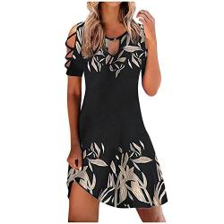 tsaChick Sommerkleid Damen Einfarbig Slim Minikleid Casual Kontrast Flügel Drucken Tunika über dem Knie Kleid Farbverlauf Taillenlanges Kleid Runder Ausschnitt Kalte Schulter Kleid Ladies Kleider von tsaChick