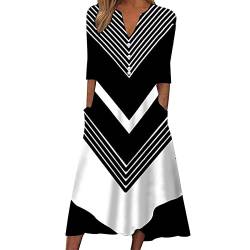 tsaChick Sommerkleid Damen Knielang Sexy Kleid Damen Elegant Strandkleid Muttertag Wickelkleid Frühling Blusenkleid Hawaii V-Ausschnitt Cocktailkleid Midikleid mit Kurzarm Knopf Gürtel Tasche von tsaChick