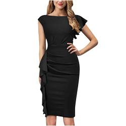 tsaChick Sommerkleid Damen Weiß Langarm Frauen Sommer Rundhalsausschnitt Solide Farbe Lässig Trägerlos Party Kurzes Maxikleid Kleider Sommer Knielang Kleid Schwarz Clearance Kleid Mädchen Festlich von tsaChick