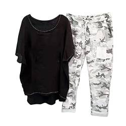 tsaChick Traingsanzug Damen Jogginganzug 2 Stück Outfits Lose Tops Hose Sportanzug Kurzarm Löwenzahn Druck Bluse Lange Camouflage Hose Zweiteiler Jogger Trainingsanzug Set Sweatshirt von tsaChick