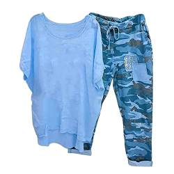 tsaChick Traingsanzug Damen Jogginganzug 2 Stück Outfits Lose Tops Hose Sportanzug Kurzarm Löwenzahn Druck Bluse Lange Camouflage Hose Zweiteiler Jogger Trainingsanzug Set Sweatshirt von tsaChick