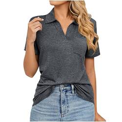 tsaChick Tshirt Damen Reverskragen Pullover T-Shirt Solide Schmal Geschnittene Kurzarm Sommertops Mode Kleiner V-Ausschnitt mit Taschen Oben Einfarbig Slim Oberteile Hemden Blusen Tuniken für Damen von tsaChick