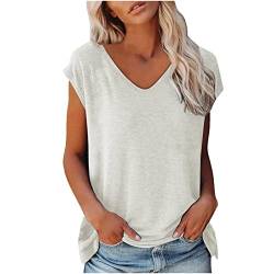 tsaChick Tshirt Damen Sommer Elegant ärmellose t-Shirt Crop Tops Kappenärmel Bluse Oberteile Frauen V-Ausschnitte Rundhals Sommer Top Teenager Mädchen Lässig Sale Hemd Kurzarm Tshirt Oversized Shirt von tsaChick