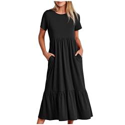 tsaChick Tunika Kleid Damen Langärmeliges Kleid Mit Rundhalsausschnitt Und Doppelter Tasche Mit Mittlerer Weite Für Frauen Abendkleid Hellblau Wickelkleid Sommer Sportliche Kleider von tsaChick