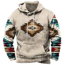 tsaChick Unisex Hoddies ethnische Pullover Casual Long Shirts Hooded Sweatshirt mit Tasche S-6XL Herren Western Aztec Cross Ethnic Print Patchwork Zip Up Hoodie Pullover Plüsch Fleece von tsaChick