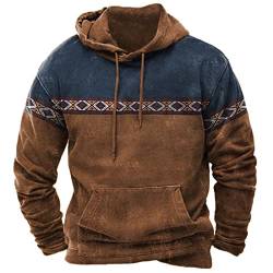 tsaChick Vintage Hoodie Herren Aztec Zip Up Hooded Jumper Kapuzenpullover Western Aztec Ethnic Print Patchwork Zip Up Hoodie Pullover Plüsch Fleece Kapuzenpullover Herren M-3XL von tsaChick