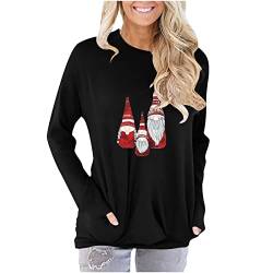 tsaChick Weihnachten Sweatshirts für Damen Pullover 2023 Plus Size Casual Rundhalsausschnitt Lose Bedruckte Tasche Langarm Oberteile Bluse Xmas3582 Black 44 von tsaChick