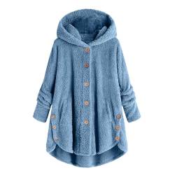 tsaChick Winterjacke Lang Damen Farbblock Lange Cardigan Kuschelig Kawaii Kapuzenjacke mit Taschen Mantel Damen Fleecejacke S-5XL von tsaChick