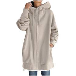 tsaChick Zipper Hoodie Damen Lang Frauen solide Farbe mit Kapuze Reißverschluss Tasche Lange Ärmel gepolstert Lange Sweatshirt Jacke Top Zipper Hoodie Y2k von tsaChick