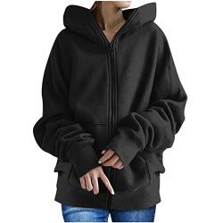 tsaChick Zipper Hoodie Damen Lang Hoodie Damen Knopfleiste Kapuzenpullover Langarm Pullover Sweatshirt mit Kapuze Kordelzug Herbst Winter Casual Einfarbig Pulli Sweatjacke Oberteile Langarmshirt von tsaChick