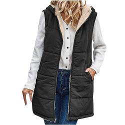 tsaChick äRmellose Jacke Damen Winter Warm Weste Einfarbige Reißverschluss Ärmellose Steppjacke Taschen Mantel Weste Damen S-5XL von tsaChick