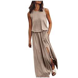 tsaChick sexy Split Kleid, high Split Kleid,Sling Strick Split Kleid, Sommerkleid Damen Lang Blumenmuster Boho Kleid Ärmellos Neckholder Strandkleid Rüsche Maxikleid mit Gürtel von tsaChick