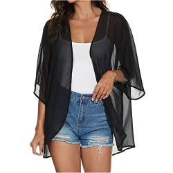 üBergangsjacken Damen GüNstig Elegant Cardigan Solid Puff Sleeve Kimono Cardigan Loose Chiffon Cover Up Casual Bluse Tops &J3887 von tsaChick