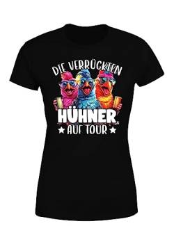 Die verrückten Hühner auf Tour - lustiges Party - Mädelsabend Damen T-Shirt, Farbe: Black, Größe: L von tshirtladen