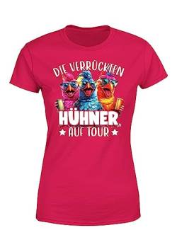 Die verrückten Hühner auf Tour - lustiges Party - Mädelsabend Damen T-Shirt, Farbe: Pink, Größe: L von tshirtladen