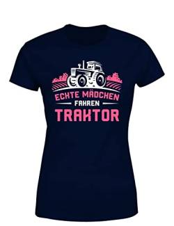 Echte Mädchen Fahren Traktor Landwirtschaft Damen T-Shirt, Farbe: Navy, Größe: L von tshirtladen