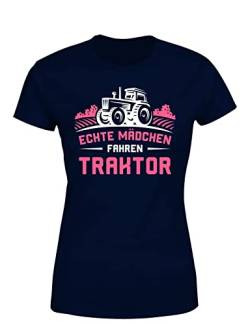 Echte Mädchen Fahren Traktor Landwirtschaft Damen T-Shirt, Farbe: Navy, Größe: M von tshirtladen