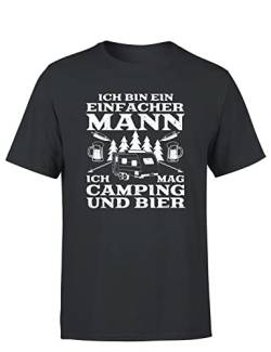 Ich Bin EIN Einfacher Mann Ich Mag Camping Und Bier Männer Herren T-Shirt, Farbe: Dunkelgrau, Größe: L von tshirtladen