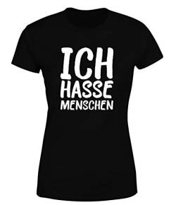 Ich Hasse Menschen T-Shirt Damen Organic Statement Sprücheshirt, Farbe: Schwarz, Größe: Small von tshirtladen