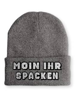 Moin ihr Spacken Statement Beanie Mütze für Damen und Herren, Farbe: Grau von tshirtladen