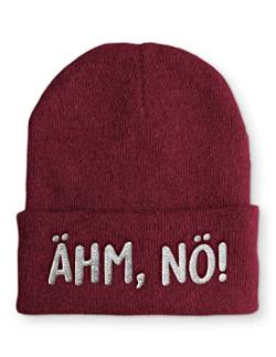 tshirtladen Ähm, Nö! Mütze Statement Beanie Mütze mit lustigem Spruch, Farbe: Bordeaux von tshirtladen