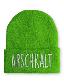 tshirtladen Arschkalt Statement Wintermütze lustiger Spruch für die Piste und den Winter, Farbe: Lime von tshirtladen
