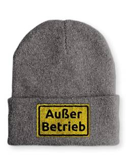 tshirtladen Außer Betrieb Statement Spruchmütze Beanie Mütze mit Spruch für Damen und Herren, Farbe: Grau von tshirtladen