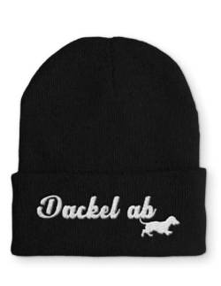 tshirtladen Beanie Mütze Dackel ab Dackelfan Statement Wintermütze, Farbe: Black von tshirtladen