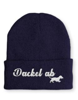 tshirtladen Beanie Mütze Dackel ab Dackelfan Statement Wintermütze, Farbe: Navy von tshirtladen