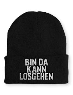 tshirtladen Bin da kann losgehen Statement Spruchmütze Beanie Mütze für Damen und Herren, Farbe: Black von tshirtladen