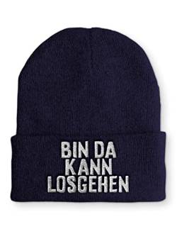 tshirtladen Bin da kann losgehen Statement Spruchmütze Beanie Mütze für Damen und Herren, Farbe: Navy von tshirtladen