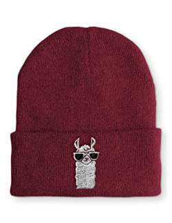 tshirtladen Cool Lama Retro Statement Beanie Mütze mit Spruch für Damen und Herren, Farbe: Bordeaux von tshirtladen