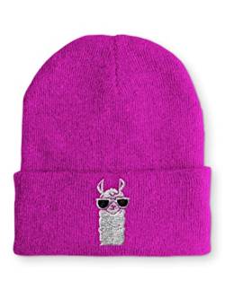 tshirtladen Cool Lama Retro Statement Beanie Mütze mit Spruch für Damen und Herren, Farbe: Pink von tshirtladen