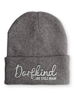 tshirtladen Dorfkind und stolz drauf Statement Wintermütze lustige Mütze für Damen und Herren, Farbe: Grau von tshirtladen