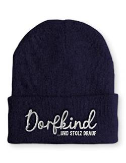 tshirtladen Dorfkind und stolz drauf Statement Wintermütze lustige Mütze für Damen und Herren, Farbe: Navy von tshirtladen