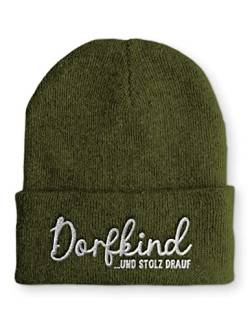 tshirtladen Dorfkind und stolz drauf Statement Wintermütze lustige Mütze für Damen und Herren, Farbe: Olive von tshirtladen