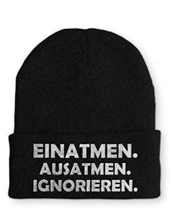 tshirtladen Einatmen. Ausatmen. Ignorieren. Statement Beanie Mütze mit Spruch, Farbe: Black von tshirtladen