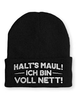 tshirtladen Halt´s Maul! Ich bin voll Nett! Mütze Statement Mütze Beanie für Damen und Herren, Farbe: Black von tshirtladen