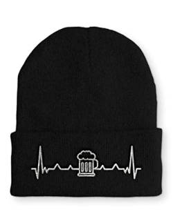 tshirtladen Herzschlag Bier Wintermütze Beanie Mütze für Damen und Herren, Farbe: Black von tshirtladen