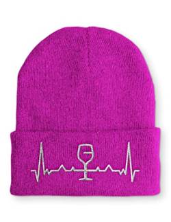 tshirtladen Herzschlag Wein Wintermütze Mütze Beanie für Damen und Herren, Farbe: Pink von tshirtladen
